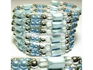 36inch Light Blue Plastic ,Glass,Magnetic Wrap Bracelet Necklace All in One Set